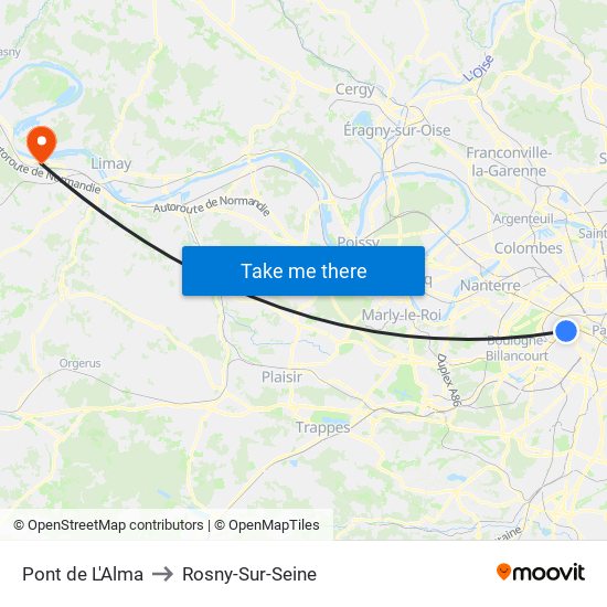 Pont de L'Alma to Rosny-Sur-Seine map