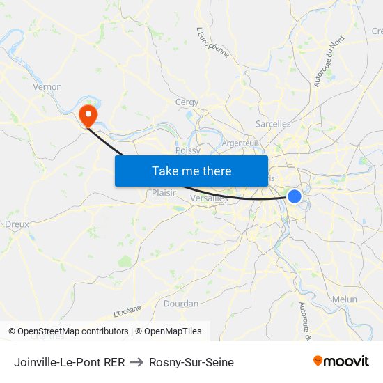 Joinville-Le-Pont RER to Rosny-Sur-Seine map
