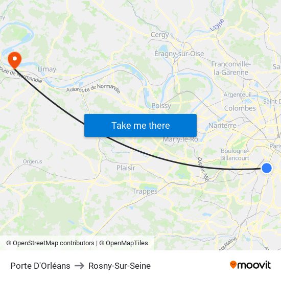 Porte D'Orléans to Rosny-Sur-Seine map