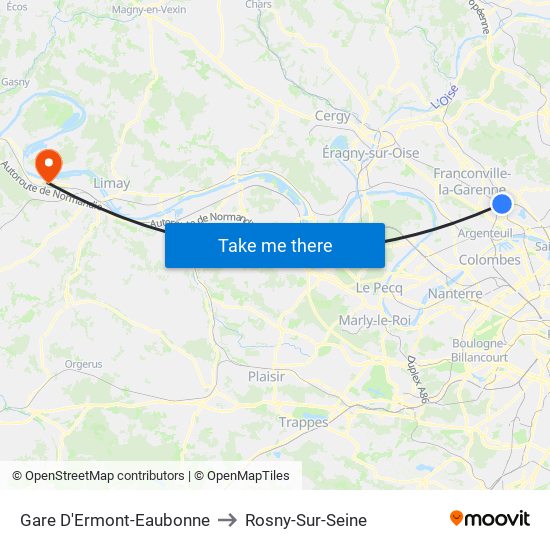 Gare D'Ermont-Eaubonne to Rosny-Sur-Seine map