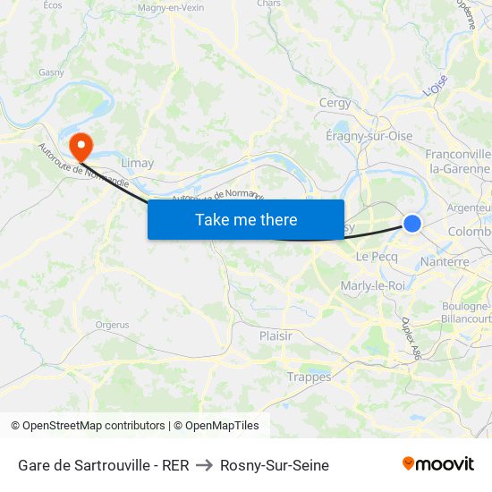 Gare de Sartrouville - RER to Rosny-Sur-Seine map