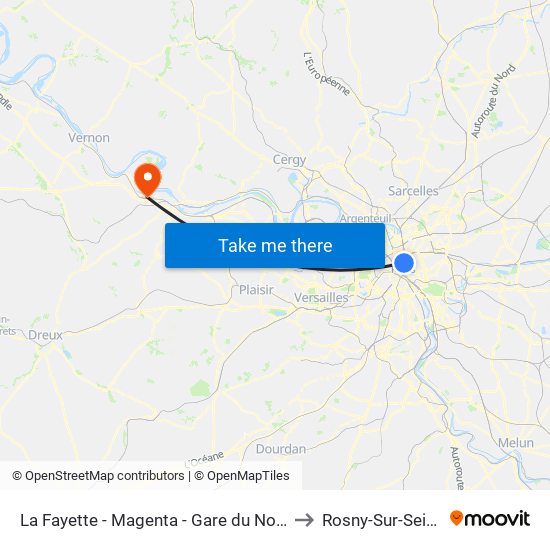 La Fayette - Magenta - Gare du Nord to Rosny-Sur-Seine map