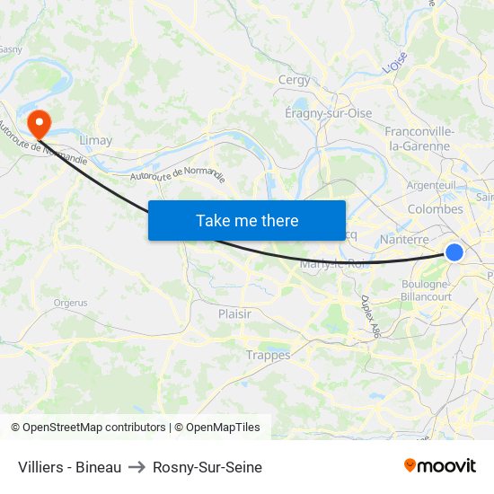 Villiers - Bineau to Rosny-Sur-Seine map