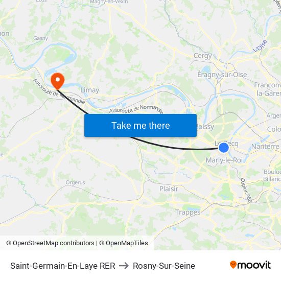 Saint-Germain-En-Laye RER to Rosny-Sur-Seine map