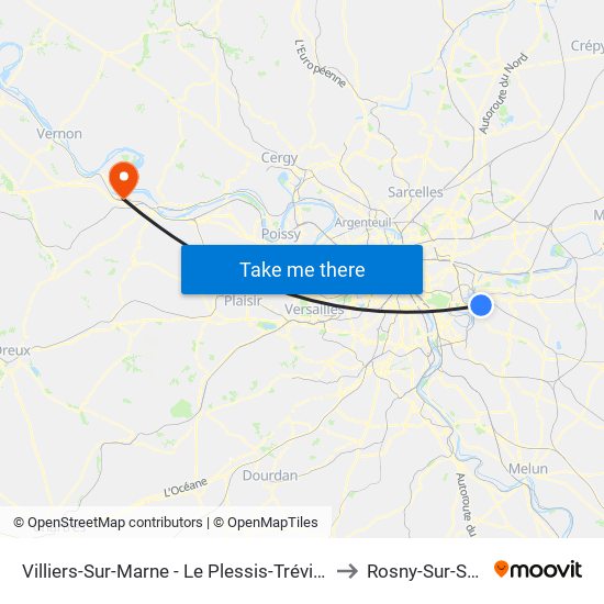 Villiers-Sur-Marne - Le Plessis-Trévise RER to Rosny-Sur-Seine map
