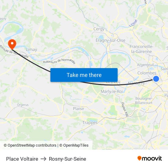 Place Voltaire to Rosny-Sur-Seine map