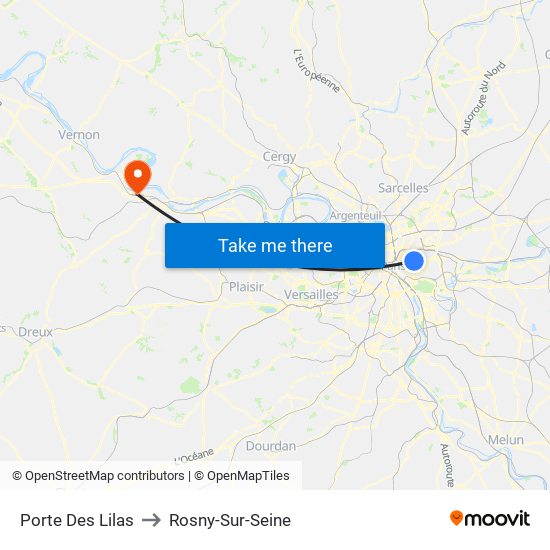 Porte Des Lilas to Rosny-Sur-Seine map