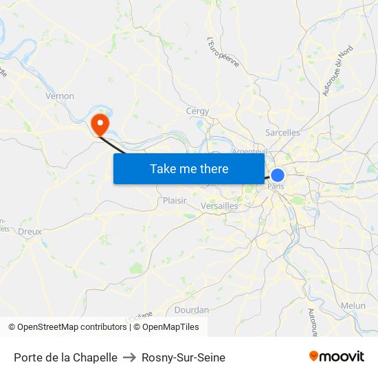 Porte de la Chapelle to Rosny-Sur-Seine map