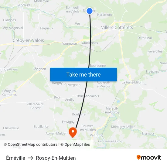 Éméville to Rosoy-En-Multien map