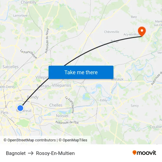 Bagnolet to Rosoy-En-Multien map