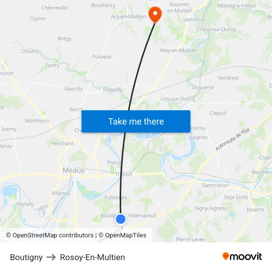 Boutigny to Rosoy-En-Multien map