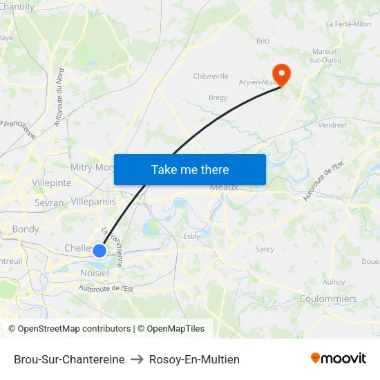 Brou-Sur-Chantereine to Rosoy-En-Multien map