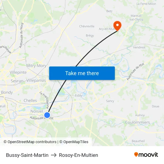 Bussy-Saint-Martin to Rosoy-En-Multien map