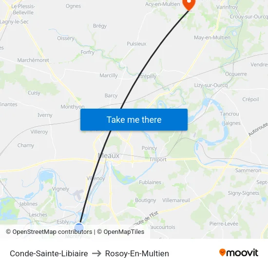 Conde-Sainte-Libiaire to Rosoy-En-Multien map