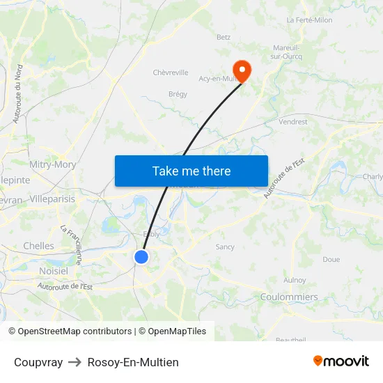 Coupvray to Rosoy-En-Multien map
