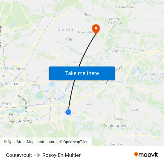 Coutevroult to Rosoy-En-Multien map
