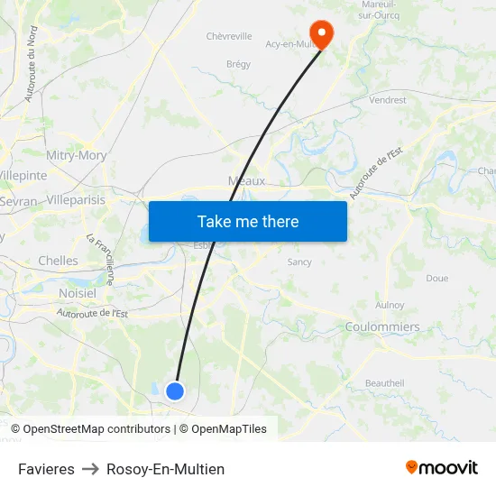 Favieres to Rosoy-En-Multien map