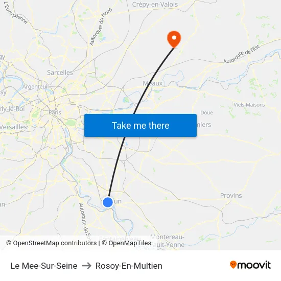 Le Mee-Sur-Seine to Rosoy-En-Multien map