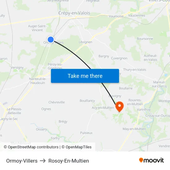Ormoy-Villers to Rosoy-En-Multien map