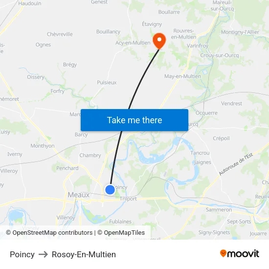 Poincy to Rosoy-En-Multien map
