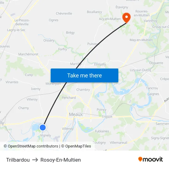 Trilbardou to Rosoy-En-Multien map