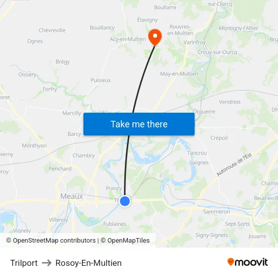 Trilport to Rosoy-En-Multien map