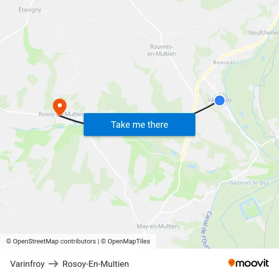 Varinfroy to Rosoy-En-Multien map