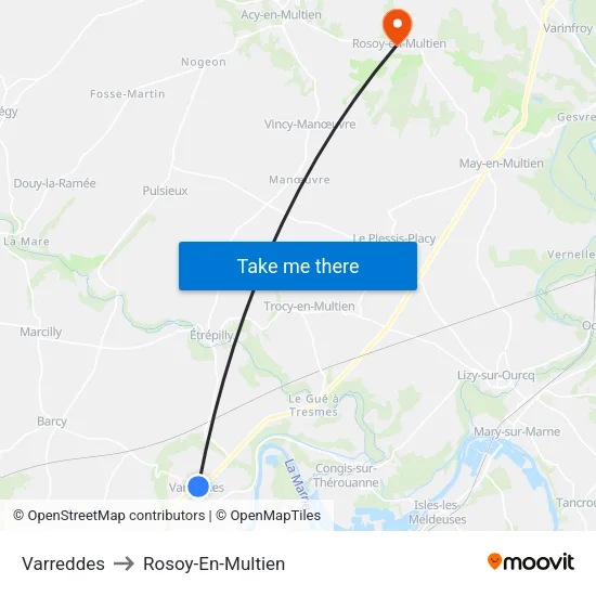 Varreddes to Rosoy-En-Multien map