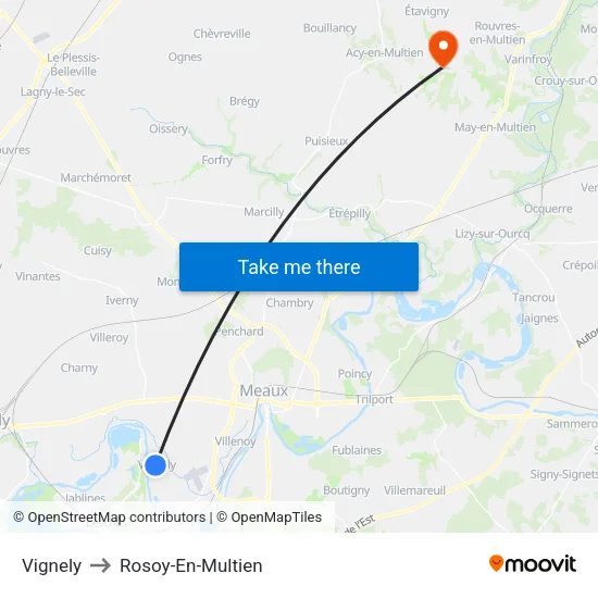Vignely to Rosoy-En-Multien map