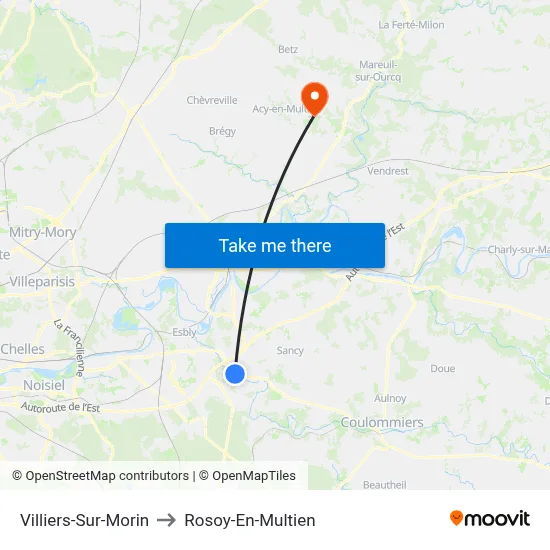 Villiers-Sur-Morin to Rosoy-En-Multien map