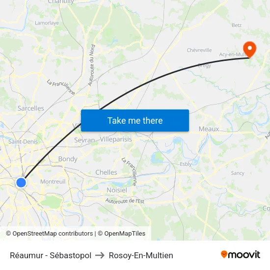 Réaumur - Sébastopol to Rosoy-En-Multien map