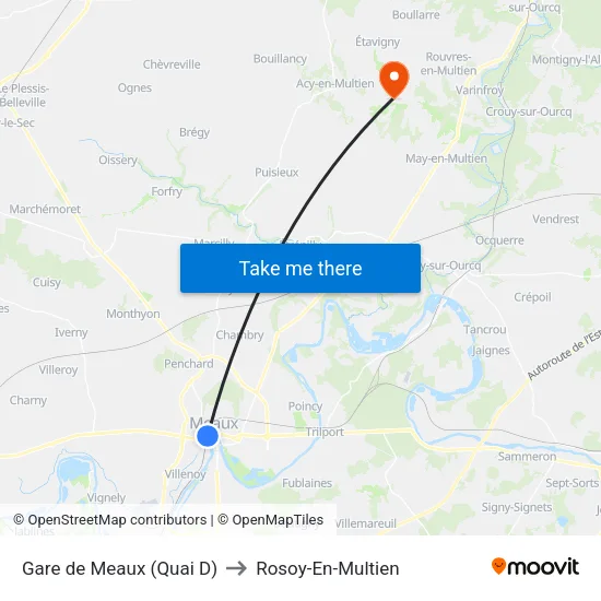 Gare de Meaux (Quai D) to Rosoy-En-Multien map