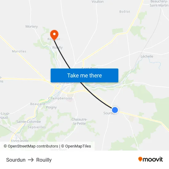 Sourdun to Rouilly map