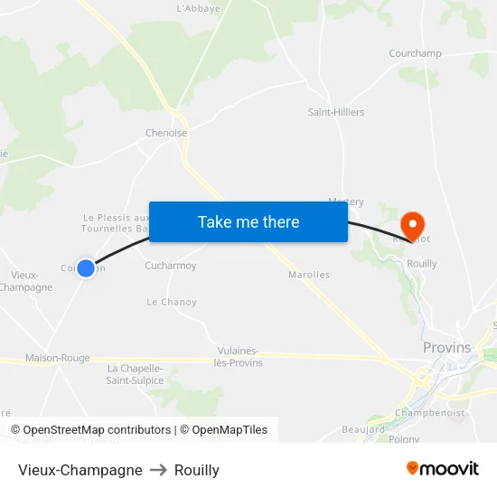 Vieux-Champagne to Rouilly map