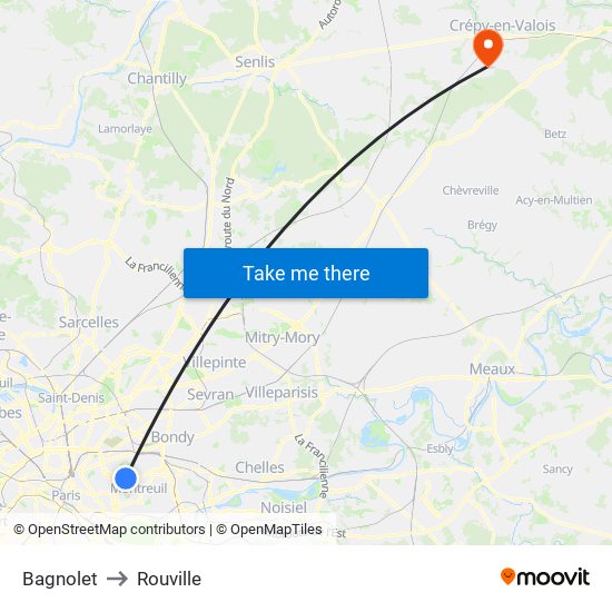 Bagnolet to Rouville map