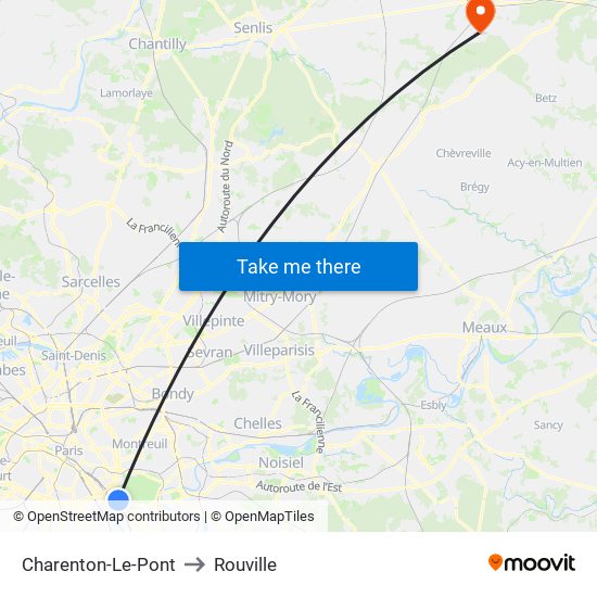 Charenton-Le-Pont to Rouville map