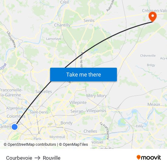 Courbevoie to Rouville map