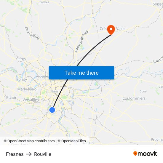 Fresnes to Rouville map