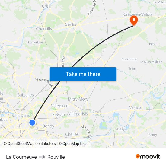 La Courneuve to Rouville map