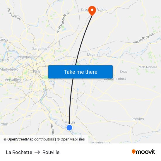 La Rochette to Rouville map