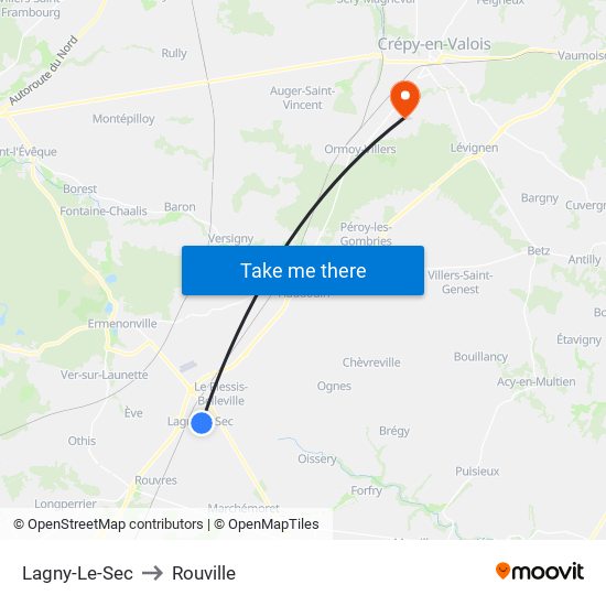 Lagny-Le-Sec to Rouville map