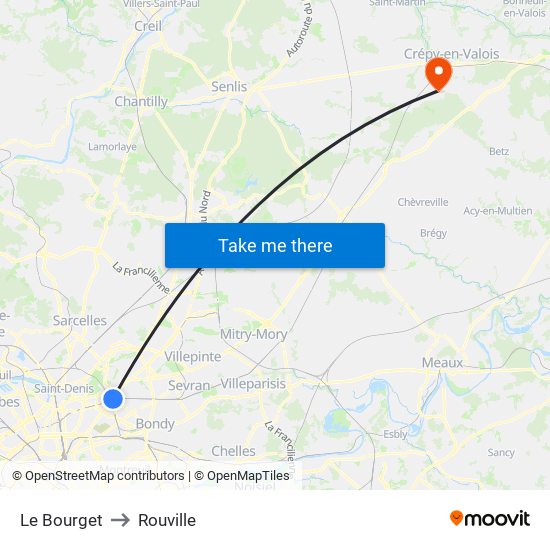 Le Bourget to Rouville map