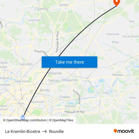 Le Kremlin-Bicetre to Rouville map