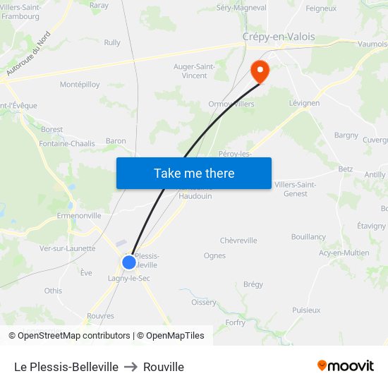 Le Plessis-Belleville to Rouville map
