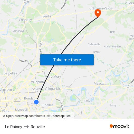 Le Raincy to Rouville map