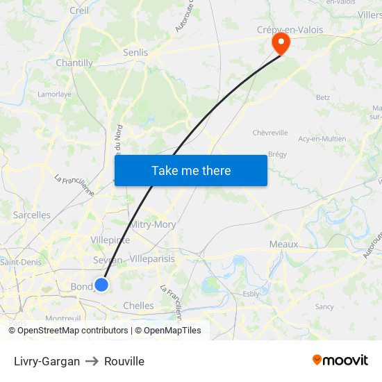 Livry-Gargan to Rouville map