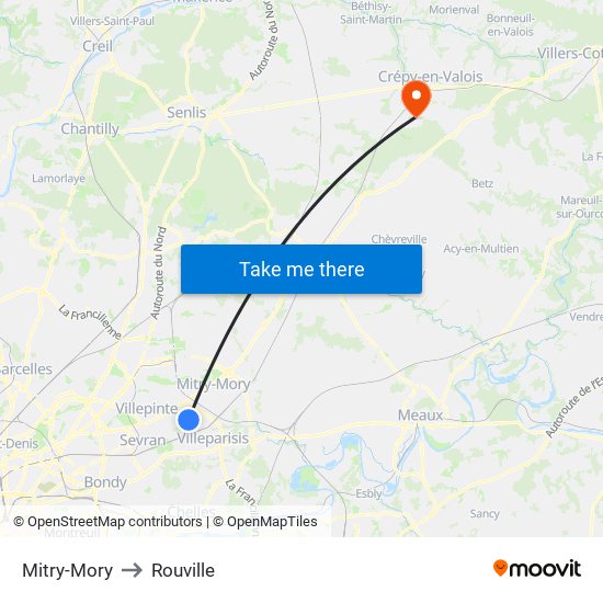 Mitry-Mory to Rouville map