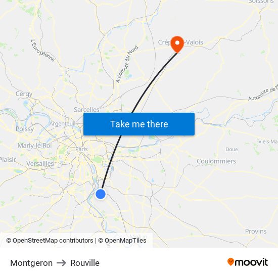Montgeron to Rouville map