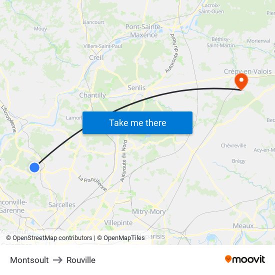 Montsoult to Rouville map