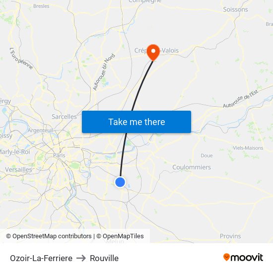 Ozoir-La-Ferriere to Rouville map